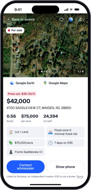 A land deal: price, acres, price per acre, flood zone